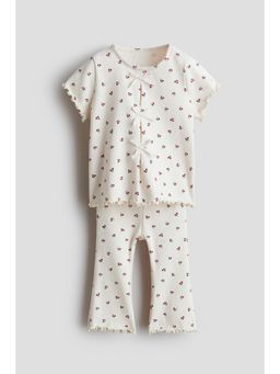 H&M - Girls White 2-Piece Ribbed Cotton Set