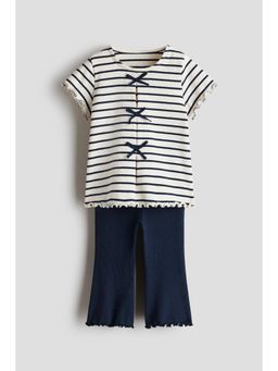 H&M - Girls White 2-Piece Ribbed Cotton Set