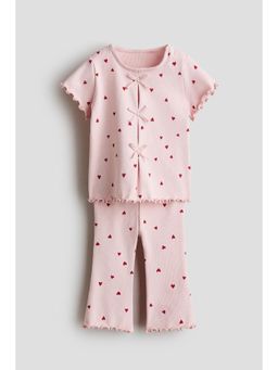 H&M - Girls Pink 2-Piece Ribbed Cotton Set
