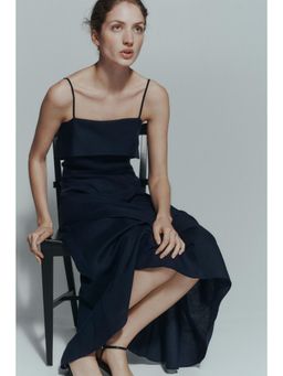 H&M - Women Blue Linen-Blend Strappy Dress