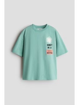 H&M - Boys Green Printed Cotton T-Shirt