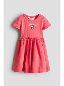 H&M - Girls Red Embroidered-Motif Muslin-Skirt Dress