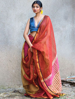 Chidiyaa - Gazala Shabab Handwoven Linen Zari Saree