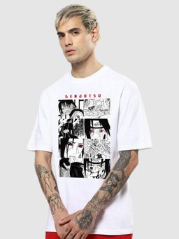 Bewakoof - Men's White Genjutsu Graphic Printed Oversized T-shirt