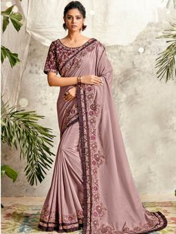 Odette - Mauve Crepe Silk Designer Saree with Unstitched Blouse
