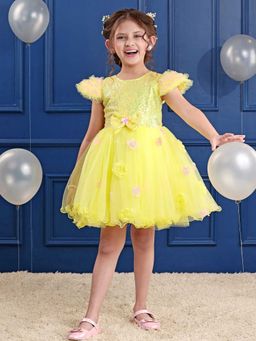 Mark & Mia - Girls Yellow Embellished Sequined Fit & Flare Dress