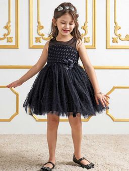 Mark & Mia - Girls Black Applique Sleeveless Shimmered Fit & Flare Dress