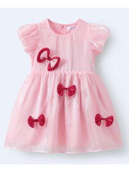 Mark & Mia - Girls Pink Bow Detail Puff Sleeve Fit & Flare Dress