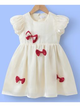 Mark & Mia - Girls Cream Bow Detail Puff Sleeve Fit & Flare Dress