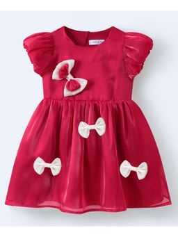 Mark & Mia - Girls Red Bow Detail Puff Sleeve Fit & Flare Dress