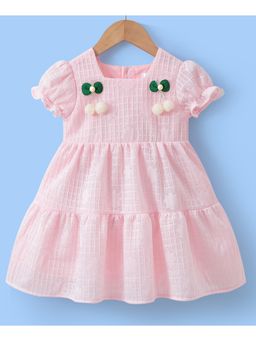 Mark & Mia - Girls Pink Self Design Puff Sleeve Fit & Flare Dress