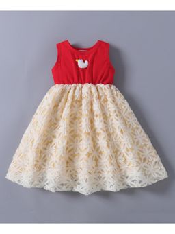 Mark & Mia - Girls Beige Floral Self Design Fit & Flare Above Knee Dress