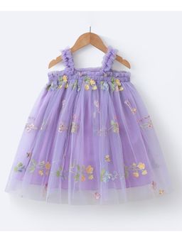 Mark & Mia - Girls Purple Floral Embroidered Trapeze Dress