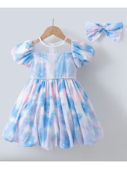 Mark & Mia - Girls Blue Tie & Dye Dyed Sheath Dress with Hairband