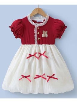 Mark & Mia - Girls Maroon Puffed Sleeves Balloon Dress