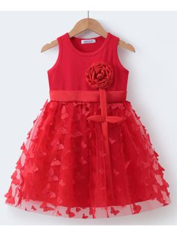 Mark & Mia - Girls Red Butterfly Applique Fit & Flare Dress With Floral Corsage