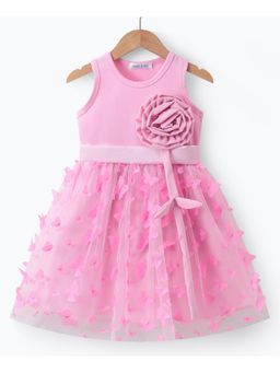 Mark & Mia - Girls Pink Butterfly Applique Fit & Flare Dress With Floral Corsage