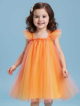 Mark & Mia - Girls Orange Flutter Sleeves Empire Dress