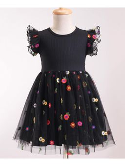 Mark & Mia - Girls Black Floral Embroidered Fit & Flare Dress