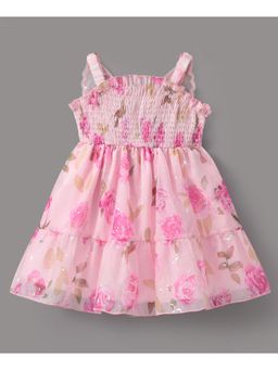 Mark & Mia - Girls Pink Floral Printed Smocked & Applique Detail Dress