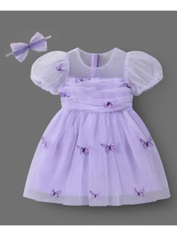 Mark & Mia - Girls Purple Gathered & Pleated A-Line Dress with Hairband