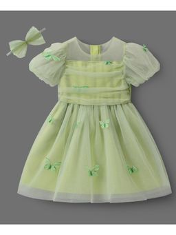 Mark & Mia - Girls Green Gathered & Pleated A-Line Dress with Hairband