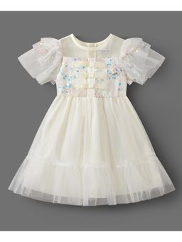 Mark & Mia - Girls Cream Embellished Sequined Tulle Fit & Flare Dress