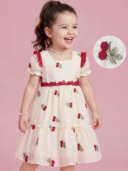 Mark & Mia - Girls Beige Embroidered Fit & Flare Dress