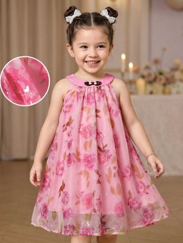 Mark & Mia - Girls Pink Kids Floral Printed Halter Neck A-Line Dress