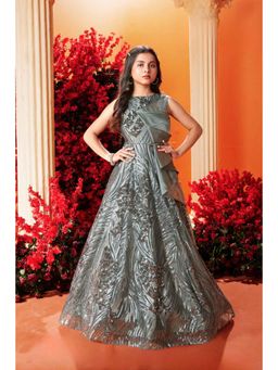 Lagorii - Girls Grey Sequins Embroidery Partywear Gown