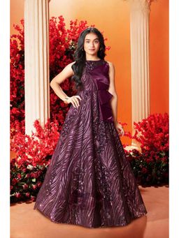 Lagorii - Girls Wine Sequins Embroidery Partywear Gown