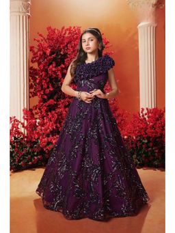 Lagorii - Girls Elegant Purple Sequin Embroidery Partywear Gown