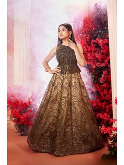 Lagorii - Girls Brown Sequins Embroidered Partywear Gown