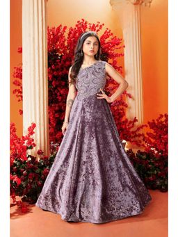 Lagorii - Girls Purple Velvet Charm Embellished Gown