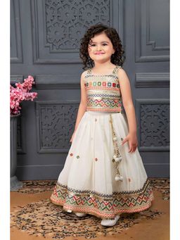 Lagorii - Girls White Embroidered & Sequin Work Lehenga with Choli