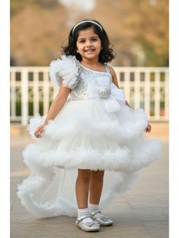 Lagorii - Girls White One-Shoulder Sequin Party Dress with Hair Clip
