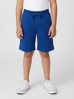 KiddoPanti - Boys Blue Cotton Knit Knee Length Basic Shorts