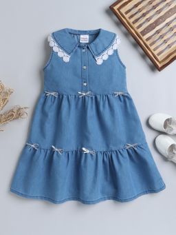 Bright Star Kids Wear - Girls Blue Sleeveless Denim Dress