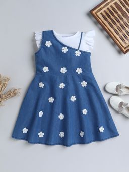 Bright Star Kids Wear - Girls Blue Spaghetti Strap Dress with Inner Top