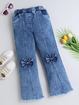 Bright Star Kids Wear - Girls Blue Bright Stars Wide Leg Frayed Hem Jeans