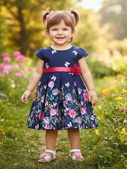 mama & bebe - Girls Floral Navy Blue Dress
