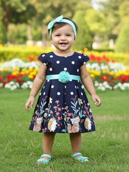 mama & bebe - Girls Printed Navy Blue Dress