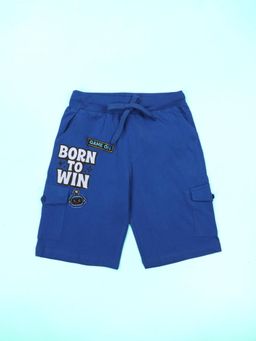 KiddoPanti - Boys Blue Cotton Gaming Theme Cargo Shorts