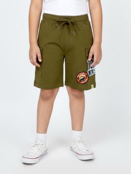KiddoPanti - Boys Olive Cotton Basic Cargo Knit Shorts