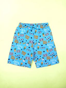KiddoPanti - Boys Blue Cotton Aop Printed Basic Shorts