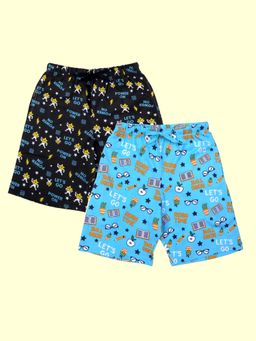 KiddoPanti - Boys Cotton Multi-Color Aop Printed Basic Shorts (Pack of 2)
