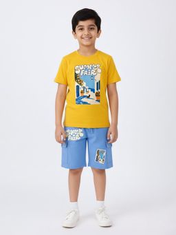 KiddoPanti - Boys Yellow Cotton T-Shirt & Cargo Shorts