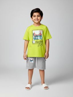 KiddoPanti - Boys Green Cotton T-Shirt & Cargo Shorts