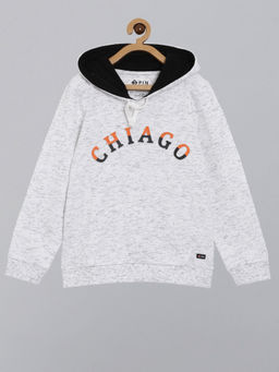 3PIN - Boys Hooded Neck White Cotton Hoodie