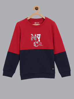 3PIN - Boys Round Neck Red Cotton Sweatshirt